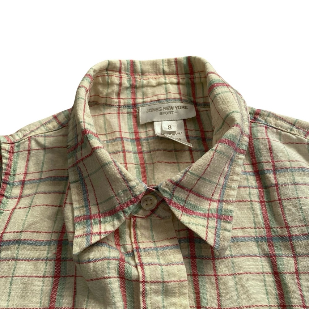 Jones New York Sport VTG Linen Plaid Sleveless Fisherman Blouse Women’s Size 8 - Picture 7 of 9